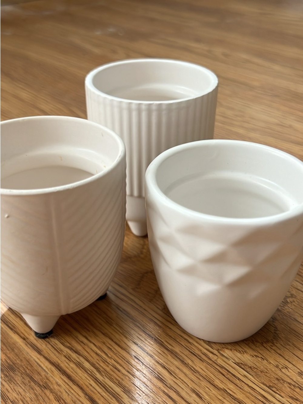 White Ceramic Textured Plant Pots - Set of 3